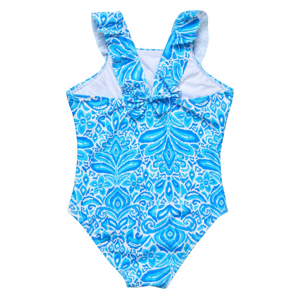 Santorini Blue Ruffle Shoulder Swimsuit
