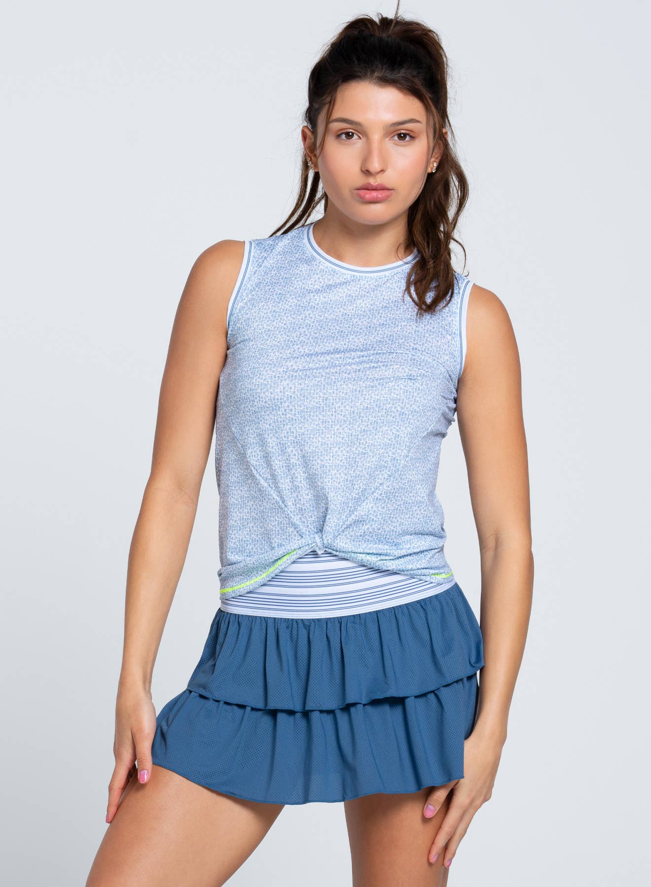 Women's Steel Cut Twist Front Tank - STEEL BLUE