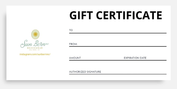 Sun Bern NC Gift Certificate