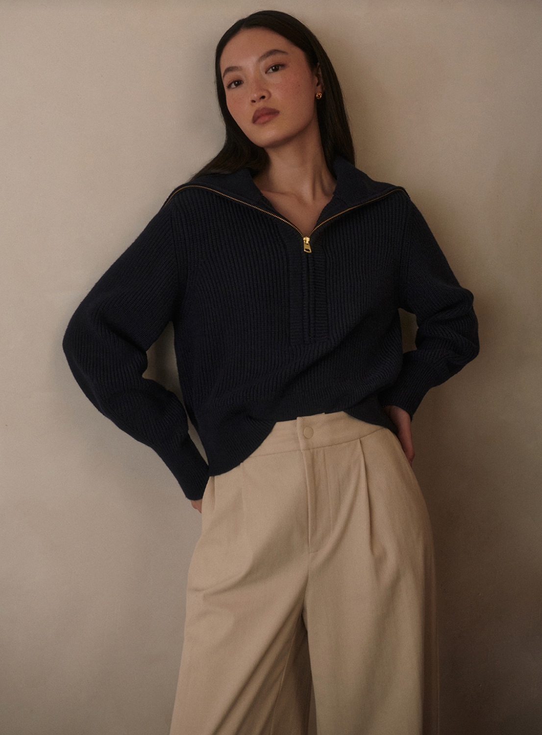 Maura Half Zip Rib Knit