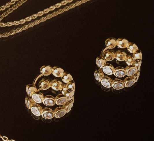 Beaded Diamond Hoops