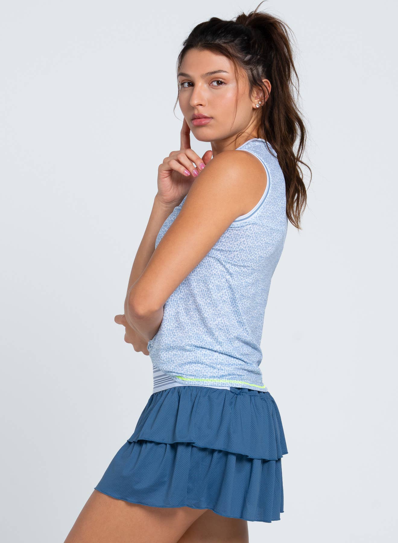 Women's Steel Cut Twist Front Tank - STEEL BLUE