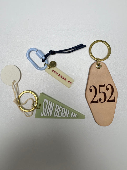 Custom Your City Bag Charm  Cream Acrylic / Light Blue Carabiner / Navy Tassel