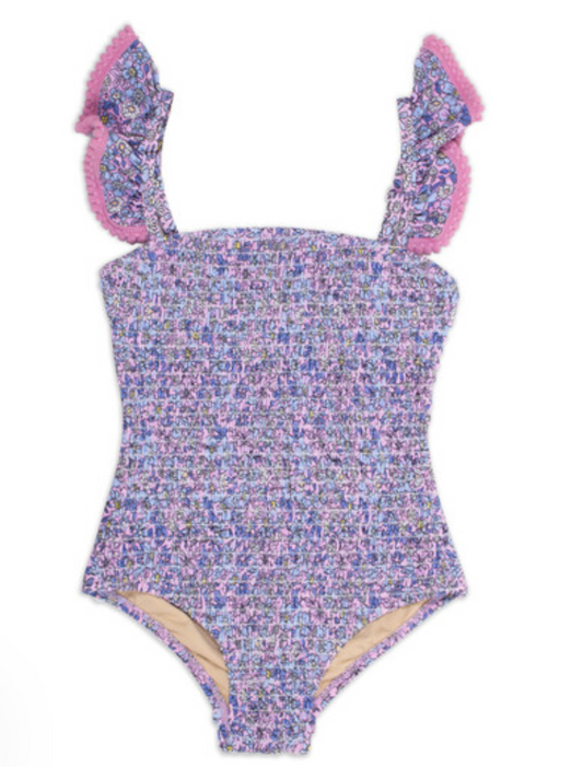 Smocked One Piece- Purple Ditsy Floral