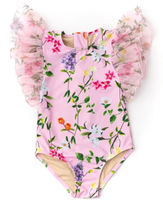 Tulle Sleeve One Piece- Wildflowers