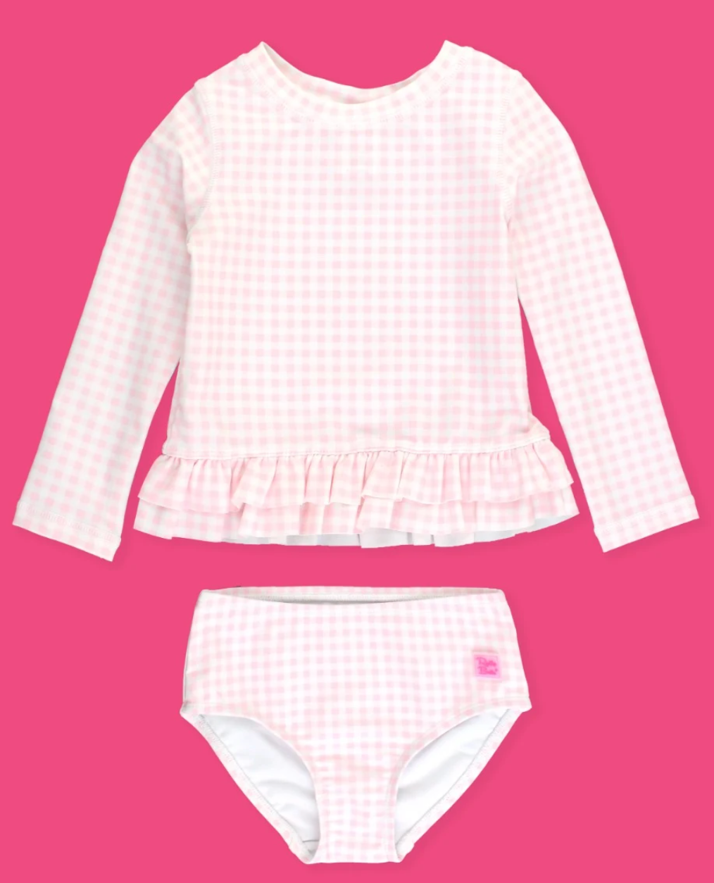 Pink Emblem Rashguard Set Pink Gingham Ruffle Hem Rash Guard 2 Piece – sun bern nc