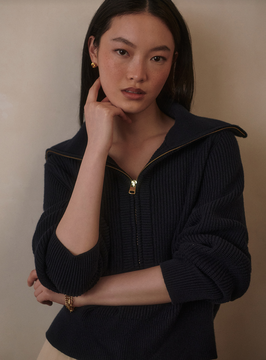 Maura Half Zip Rib Knit