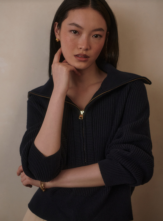 Maura Half Zip Rib Knit