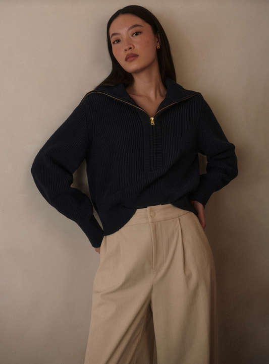 Maura Half Zip Rib Knit