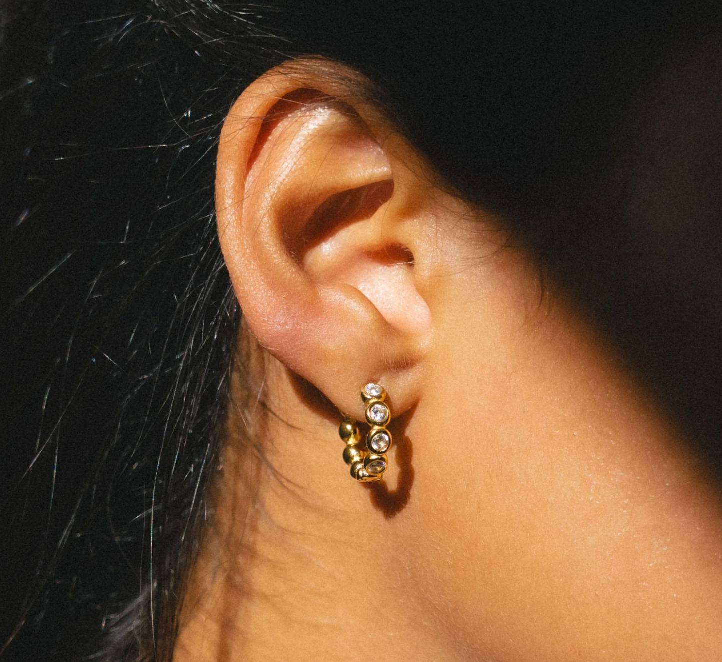 Beaded Diamond Hoops