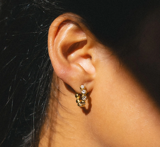 Beaded Diamond Hoops