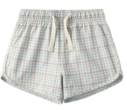 Light Blue Plaid Swim Trunk