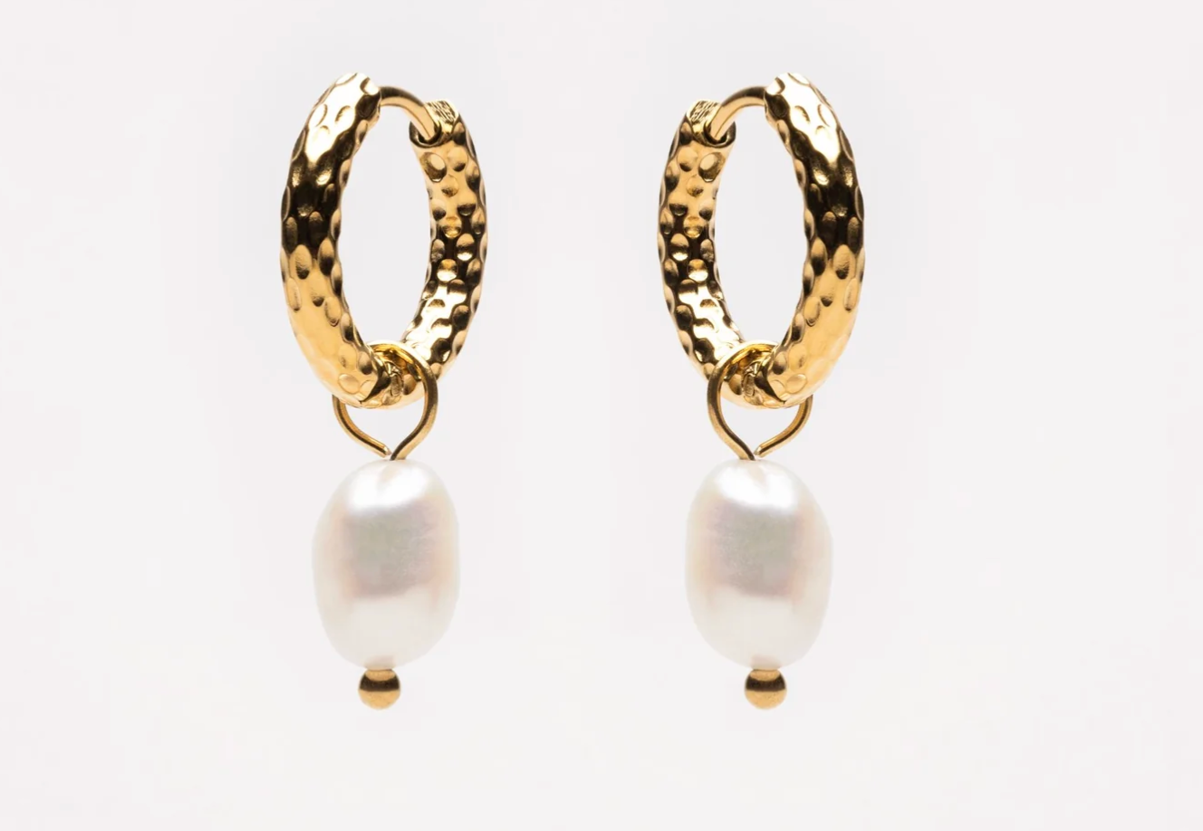 Hammered Pearl Hoop Earrings